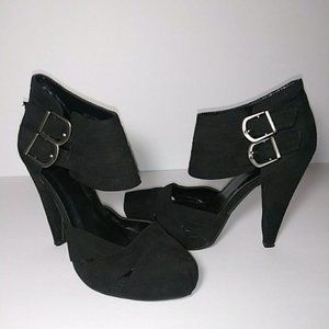 Black Faux Suede Black Heels Size 8
